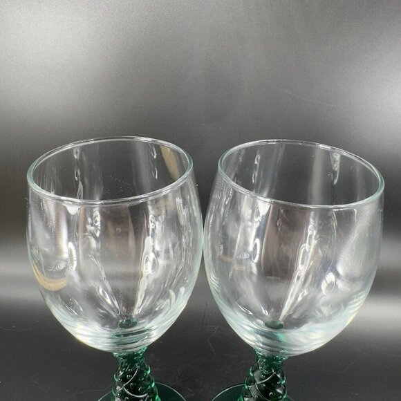 Libbey Green Christmas Tree Stem Water Goblet Wine Glass Crystal Cup Set Of 2 - Picture 11 of 15